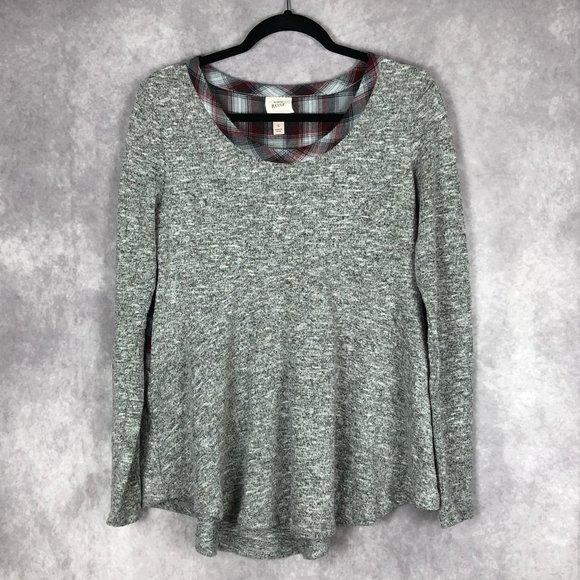Knox Rose Tunic Sweater Gray & Red Plaid Flowy Comfy Bohemian Long Sleeve Small - Picture 6 of 6